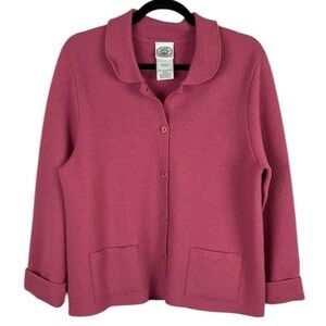 Laura Ashley Boiled Merino Wool Button Cardigan Sweater Jacket Medium Pink
